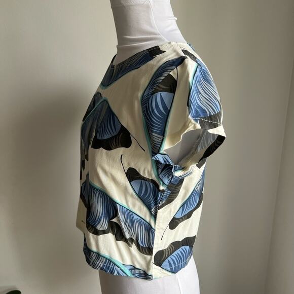 ANTHROPOLOGIE RYDER BLUE FEATHER PRINT CROPPED T SHIRT XS - Picture 5 of 7